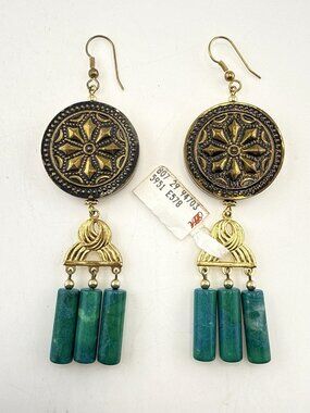 Designer Earrings Boho Runway 80s Statement Saks 5th Ave Teal Howlite Ro-Do 4"